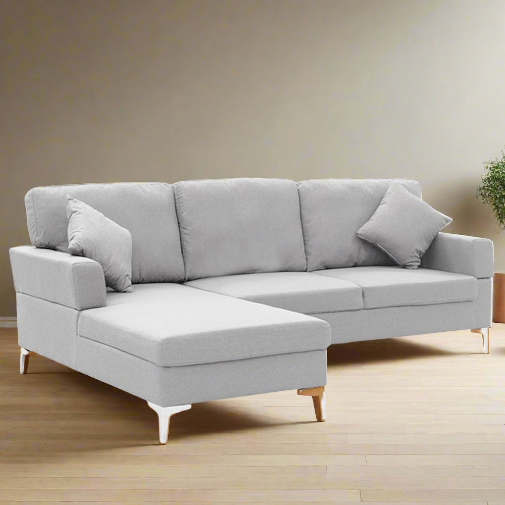 Mio 3-Seater L-Shaped Linen Sofa Lounge Right Side Chaise Couch - Light Grey