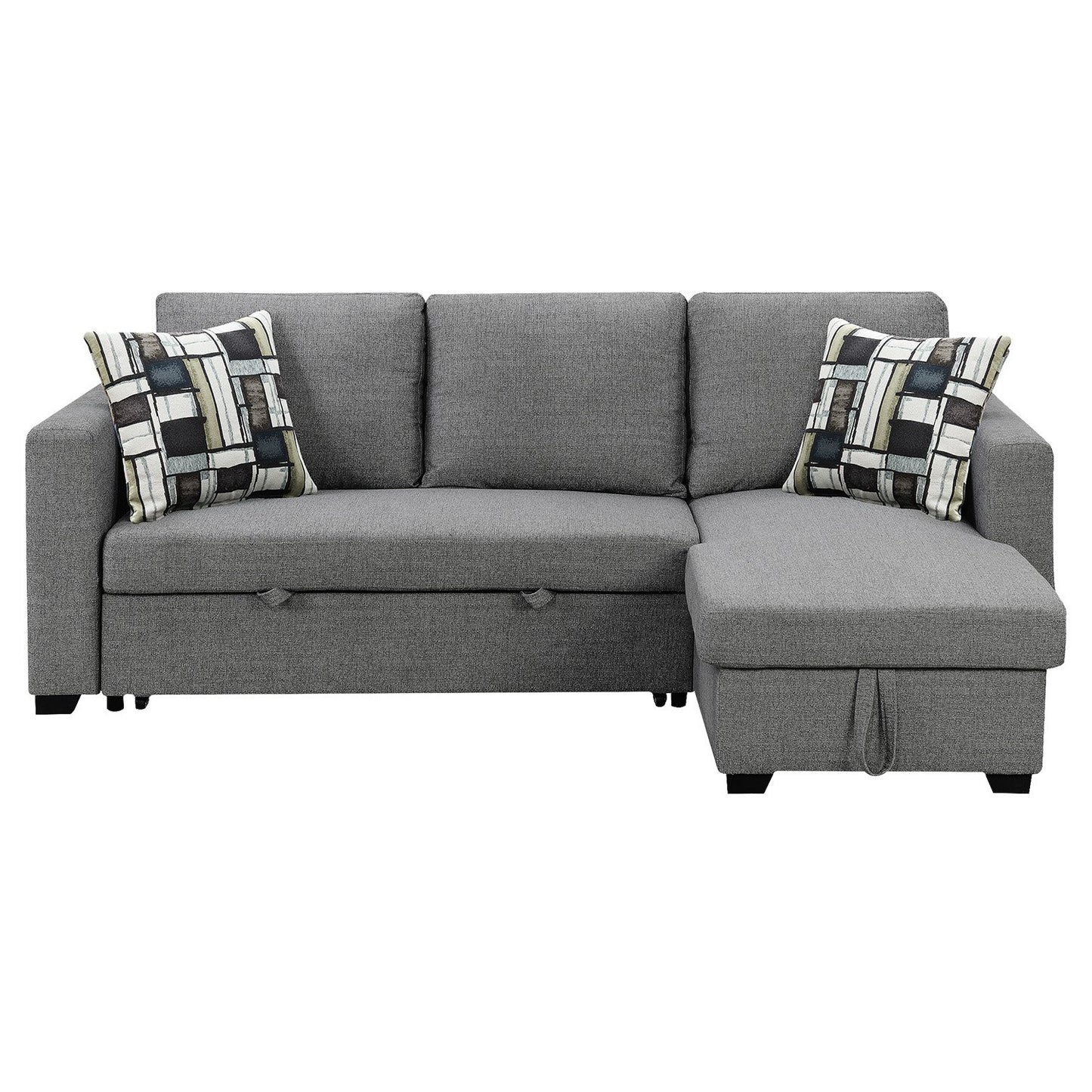 Meshi 3-Seater Pullout Sofa Bed with Storage Chaise Lounge - Grey