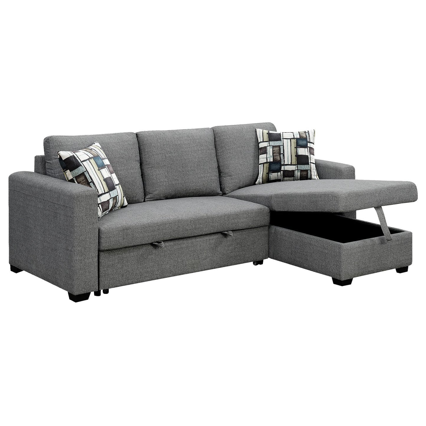 Meshi 3-Seater Pullout Sofa Bed with Storage Chaise Lounge - Grey