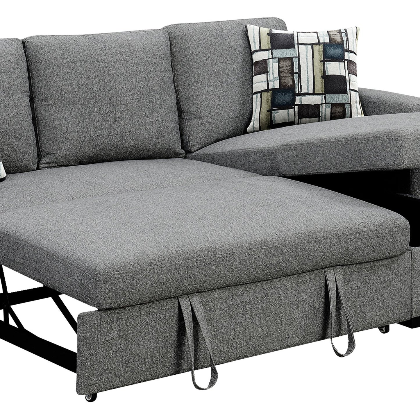 Meshi 3-Seater Pullout Sofa Bed with Storage Chaise Lounge - Grey