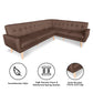 Maple 6-Seater L-Shaped Faux Linen Wooden Corner Sofa with Left Chaise - Brown