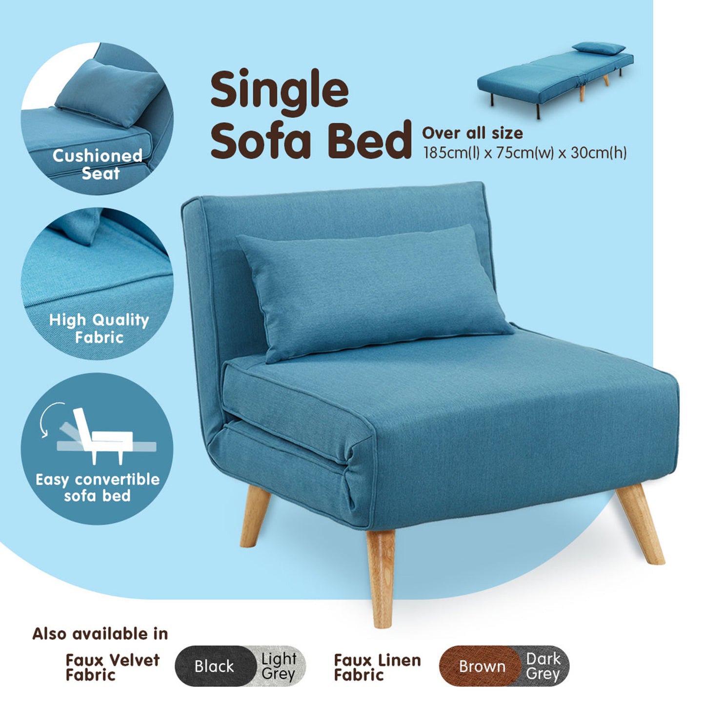 Maybelle Linen Adjustable Corner Sofa Lounge - Blue