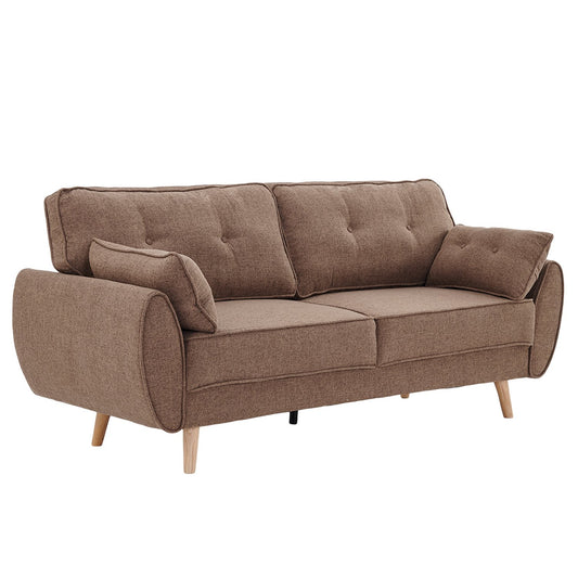 Mariah 3-Seater Linen Fabric Futon Modular Sofa Bed Suite - Brown