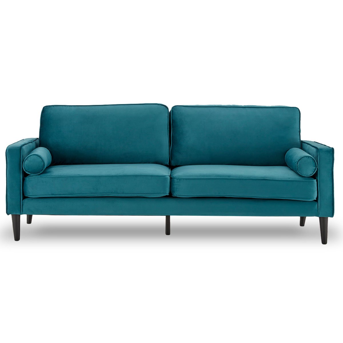 Melody 2-Seater Faux Velvet Suite Sofa Bed Lounge - Blue