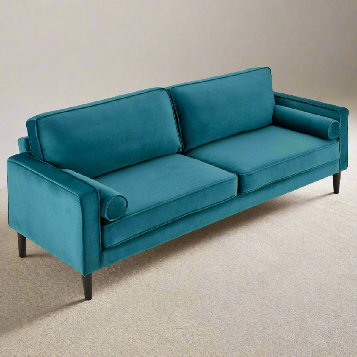 Melody 2-Seater Faux Velvet Suite Sofa Bed Lounge - Blue