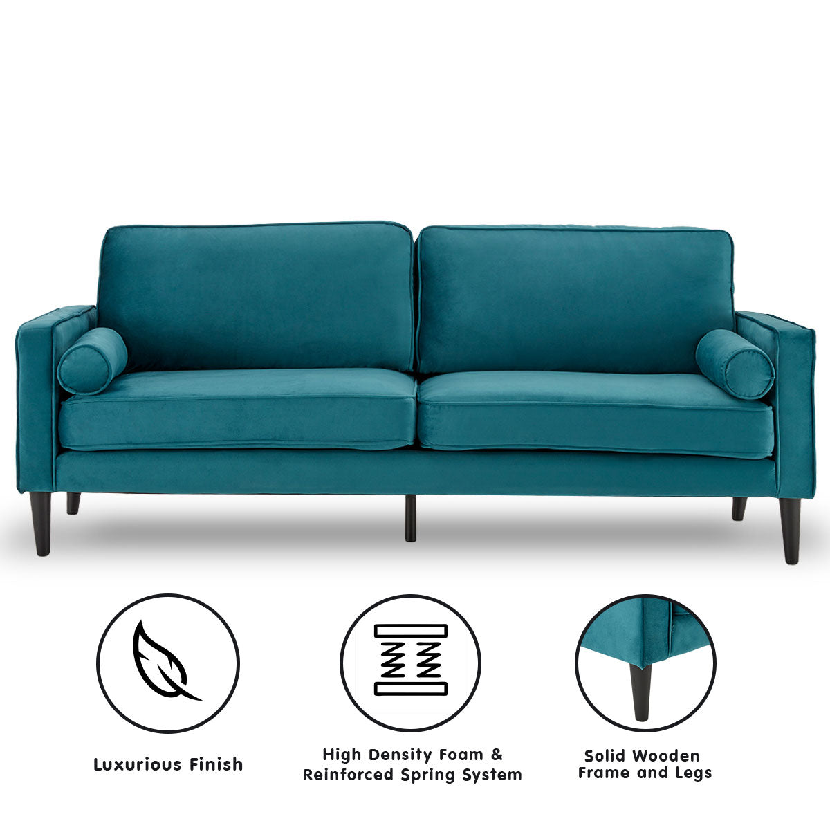 Melody 2-Seater Faux Velvet Suite Sofa Bed Lounge - Blue