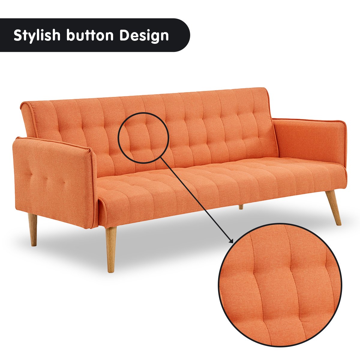 Magnolia 3-Seater Linen Fabric Armrest Modular Sofa Bed Couch - Orange