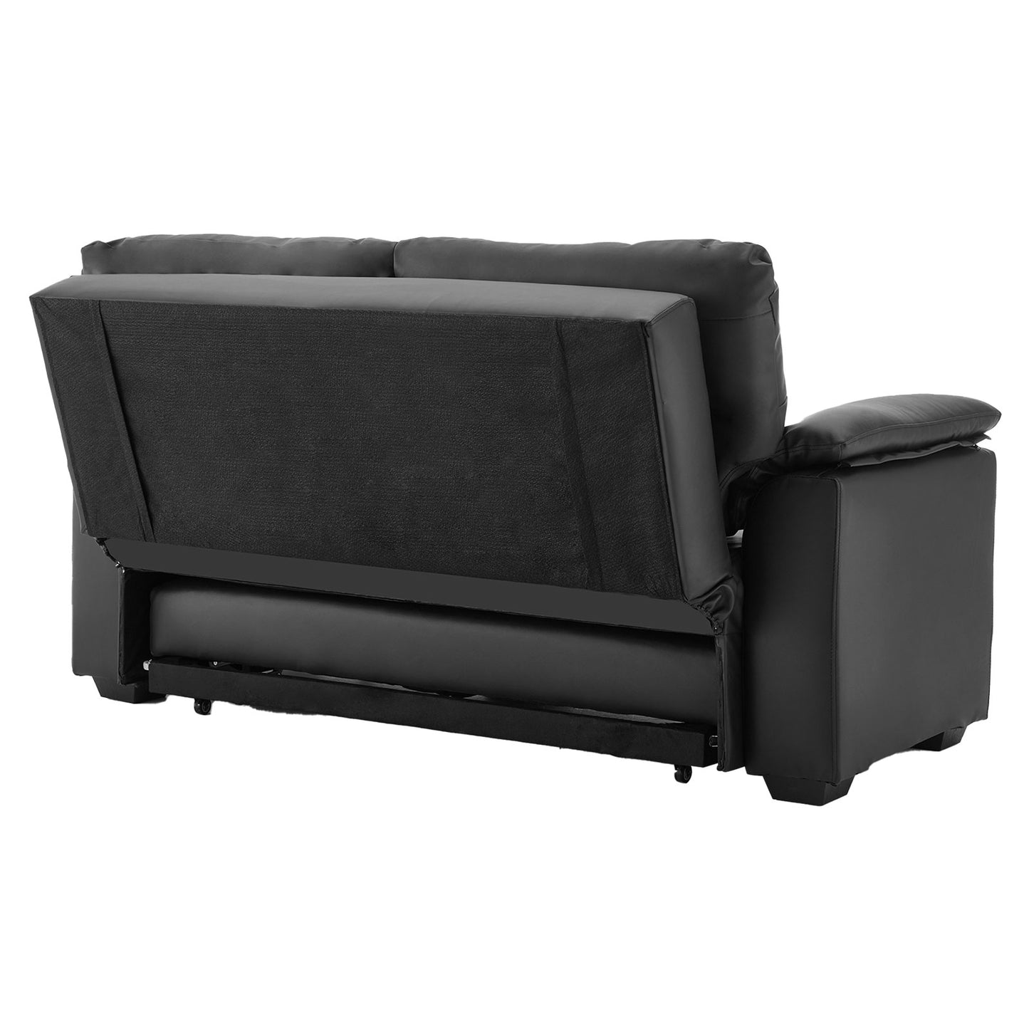 Maisie 2-Seater Faux Leather Sofa Bed Lounge Couch - Black