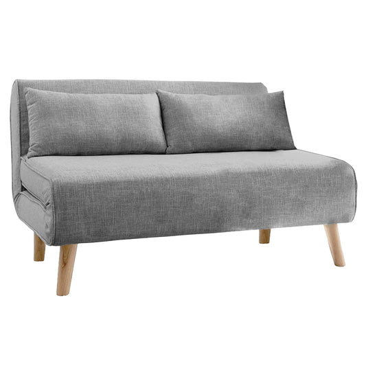 Mallory 2-Seater Faux Linen Adjustable Sofa Bed Lounge - Dark Grey