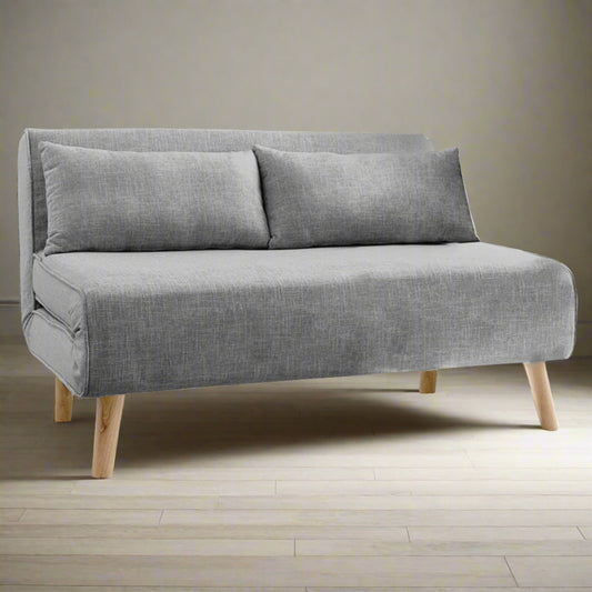 Mallory 2-Seater Faux Linen Adjustable Sofa Bed Lounge - Dark Grey