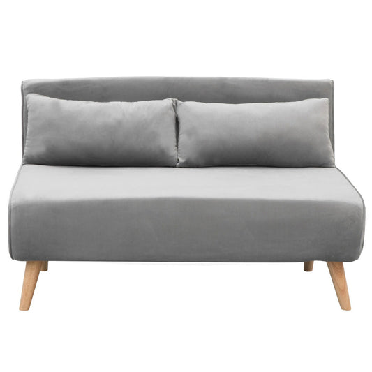 Mallory 2-Seater Faux Velvet Adjustable Sofa Bed Lounge - Light Grey