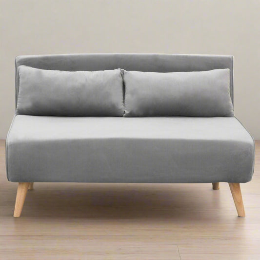 Mallory 2-Seater Faux Velvet Adjustable Sofa Bed Lounge - Light Grey