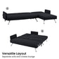 Merritt 3-Seater Chaise Sofa Bed with 3 Pillows - Black