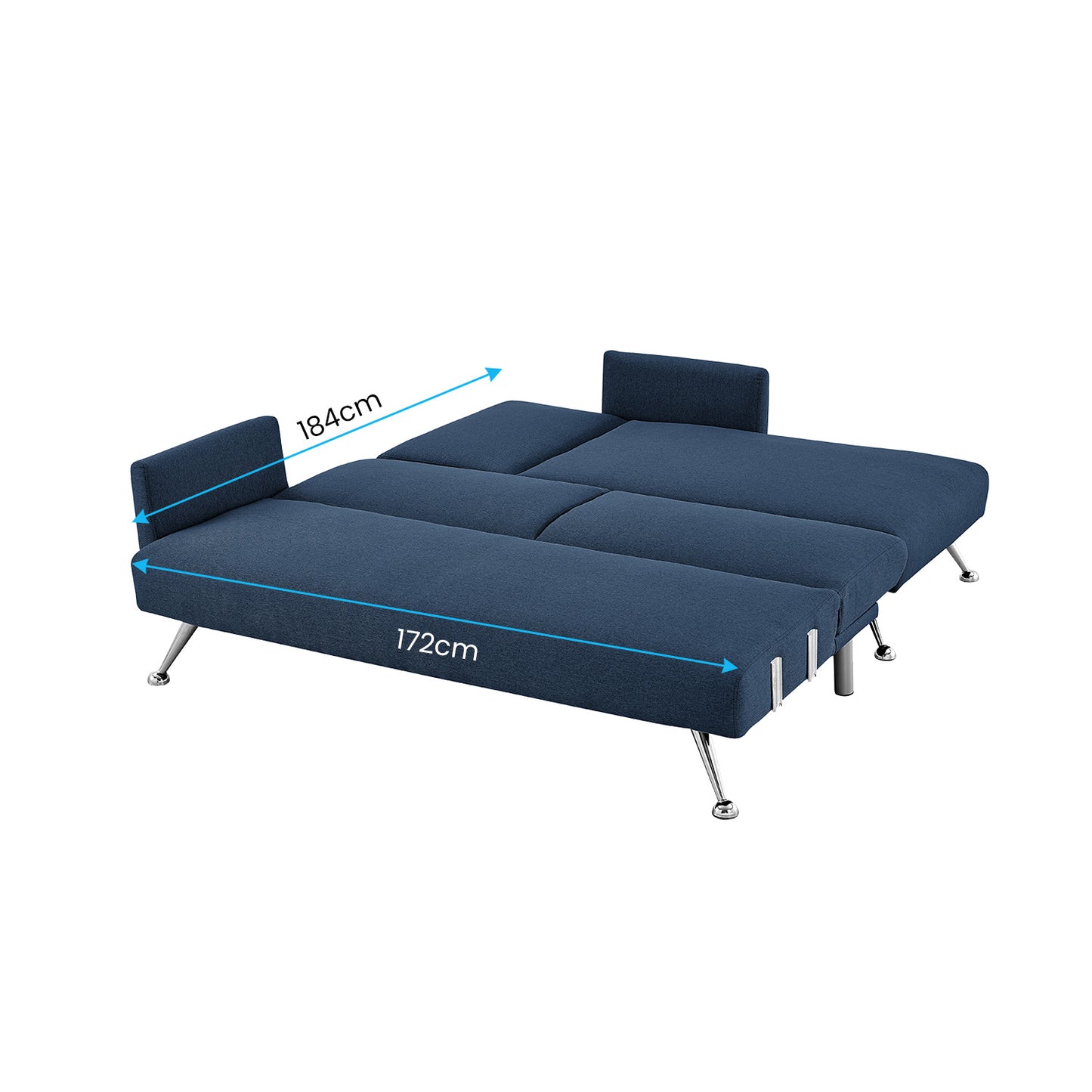 Merritt 3-Seater Chaise Sofa Bed with 3 Pillows - Blue