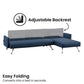 Merritt 3-Seater Chaise Sofa Bed with 3 Pillows - Blue