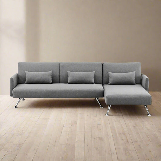 Merritt 3-Seater Chaise Sofa Bed with 3 Pillows - Dark Grey