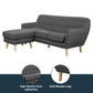 Mirren 3-Seater L-Shaped Linen Corner Right Chaise Wooden Sofa Couch - Dark Grey