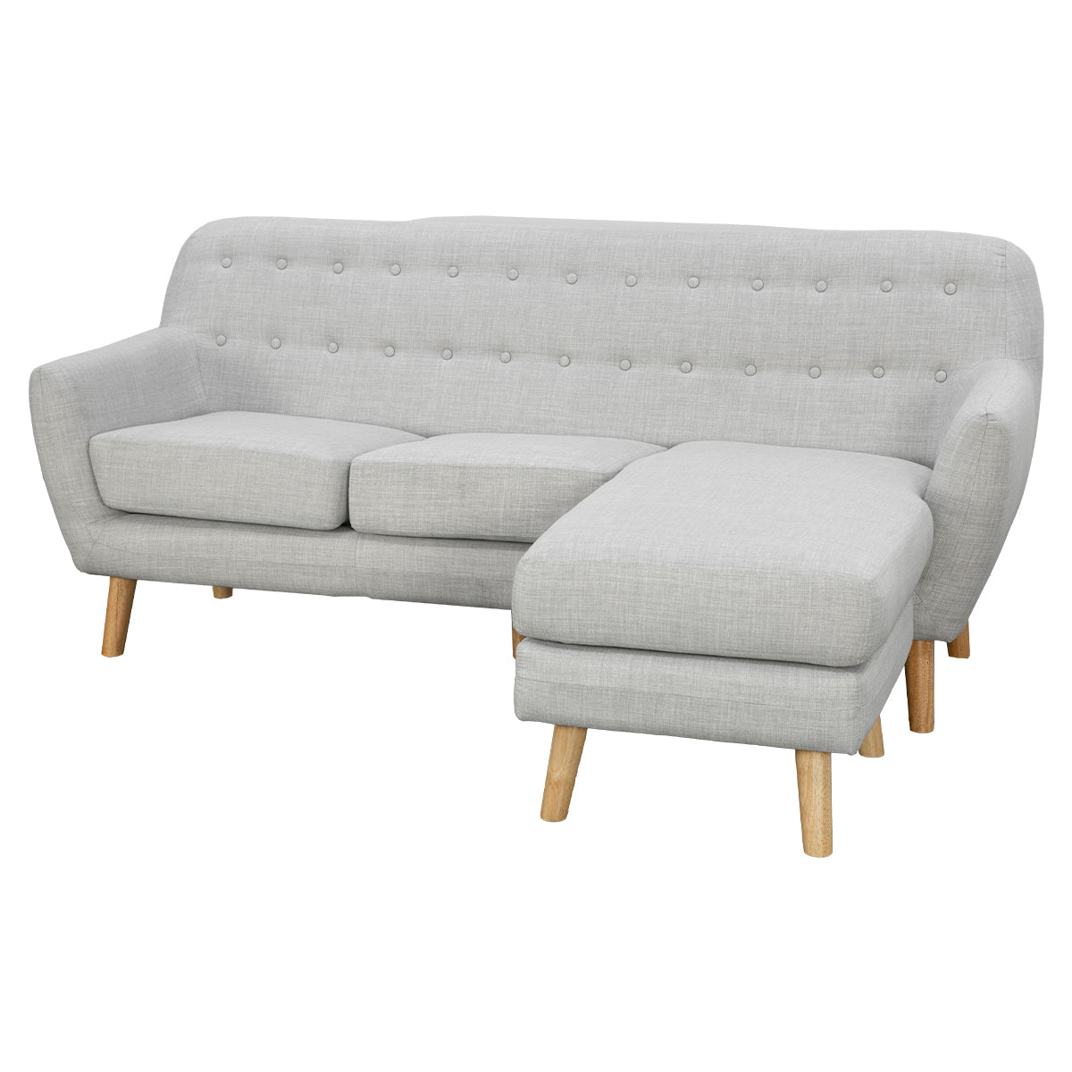 Mirren 3-Seater L-Shaped Linen Corner Wooden Sofa Lounge Left Chaise - Light Grey