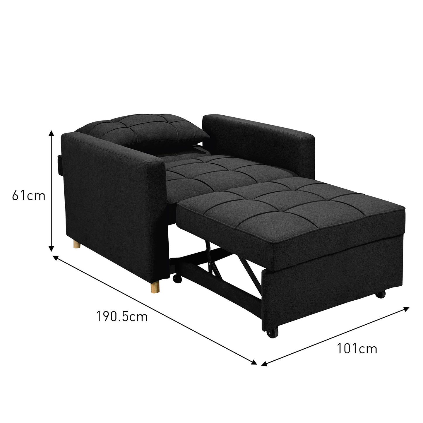 Mindy 3-in-1 Convertible Lounge Chair Bed - Black