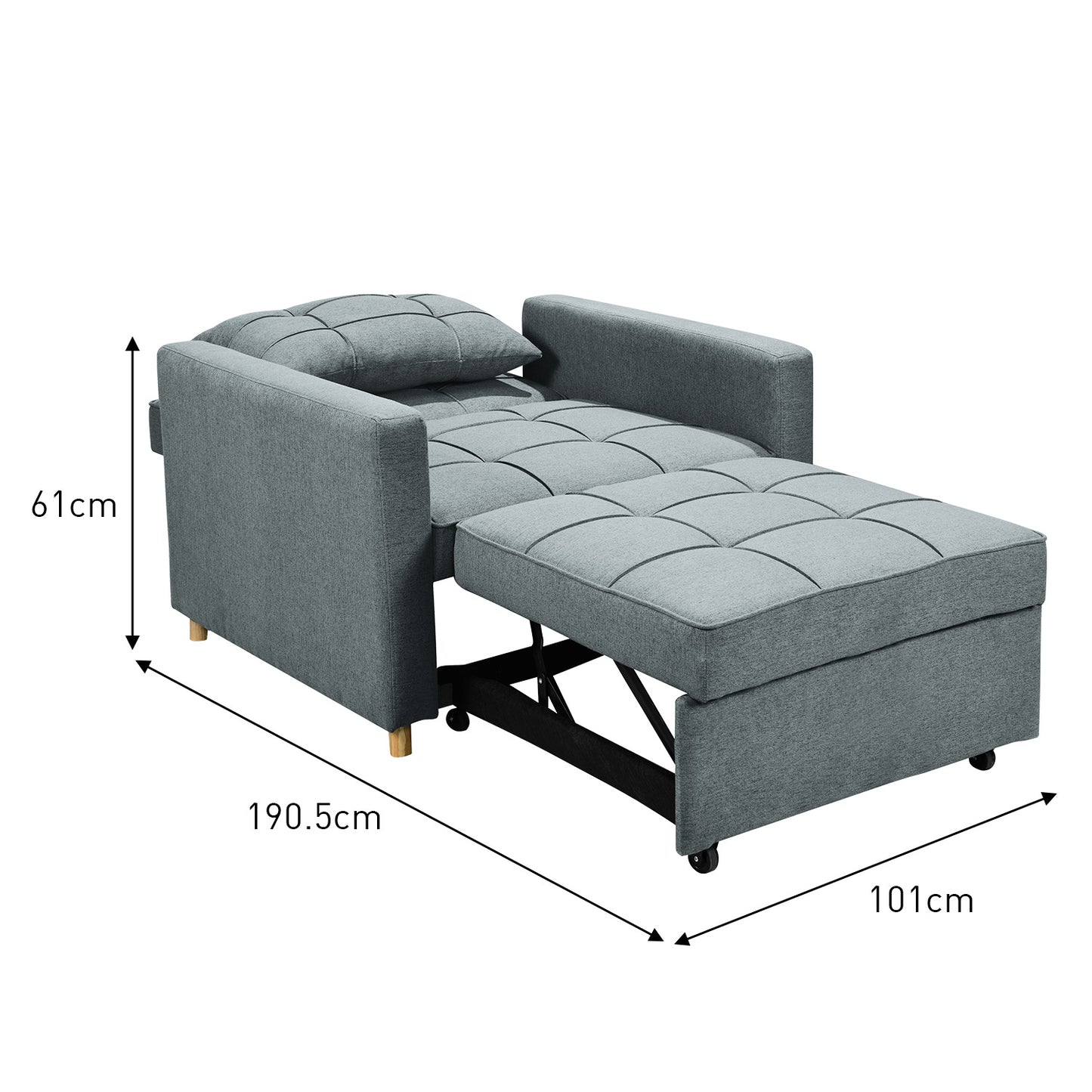 Millicent 3-in-1 Convertible Sofa Chair Bed - Grey