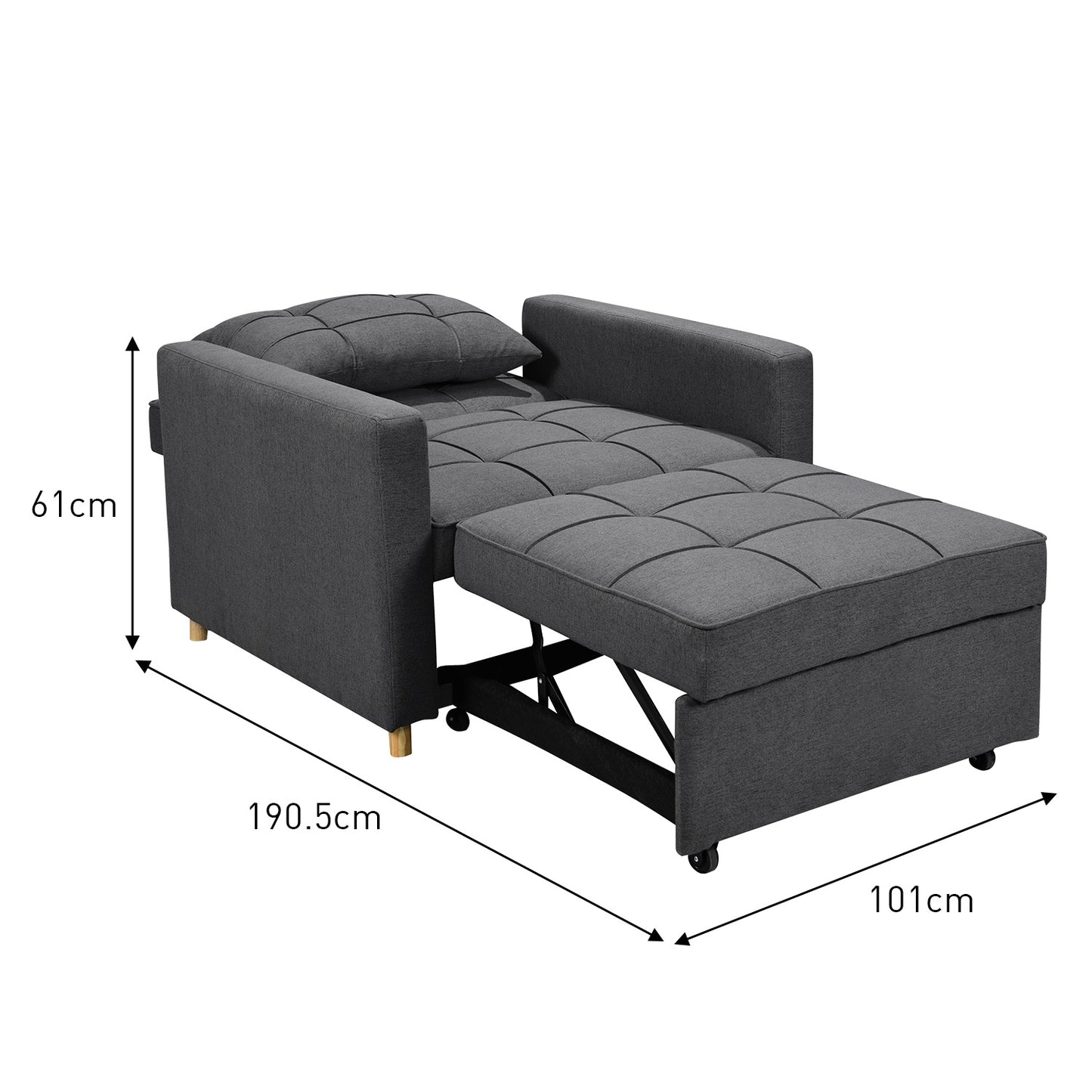Mindy 3-in-1 Convertible Lounge Chair Bed - Dark Grey