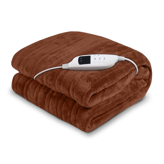 Heated Electric Blanket Throw Rug Coral Warm Fleece - Brown