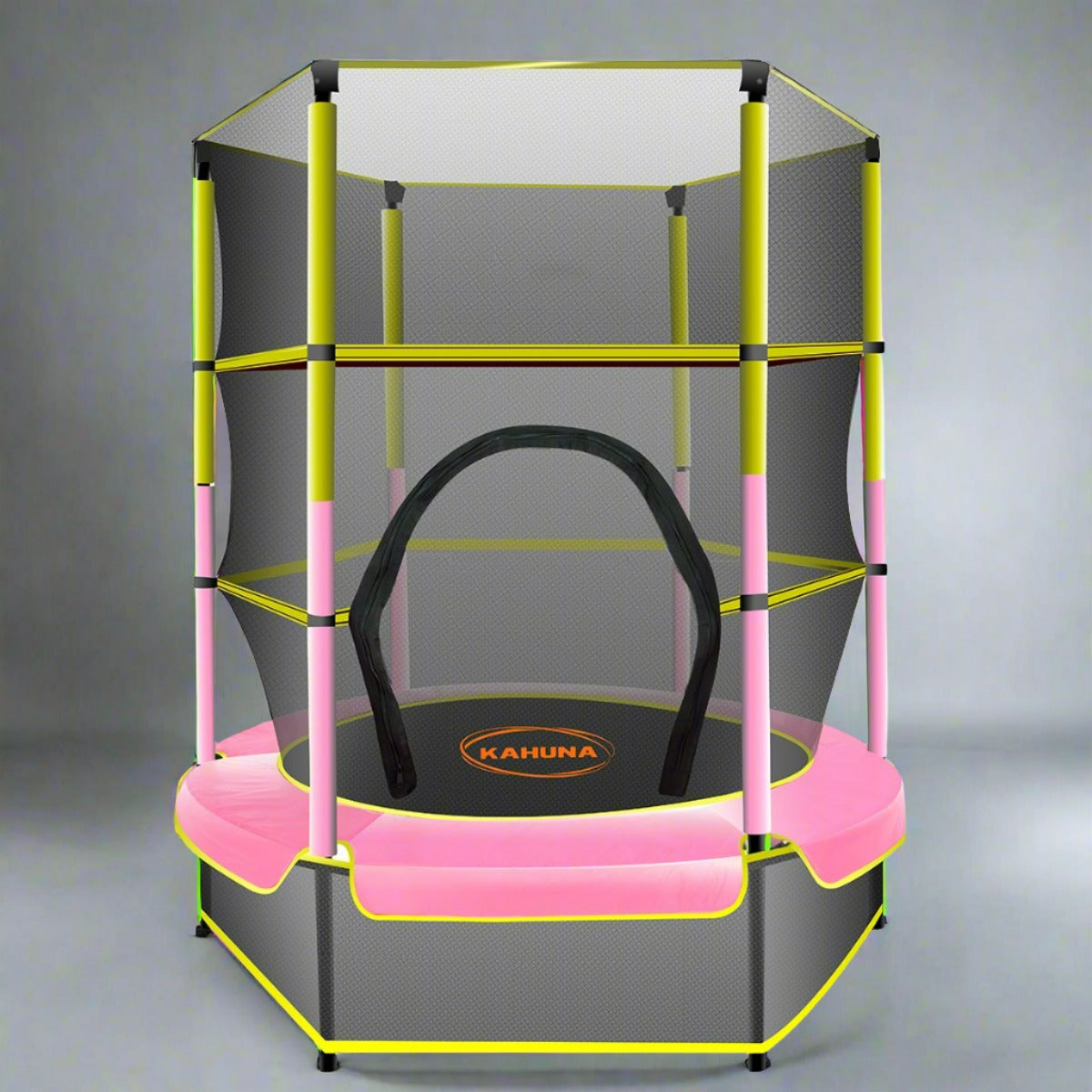 Kahuna Trampoline 4.5FT Round Free Safety Net Spring Pad Cover Mat Yellow Pink