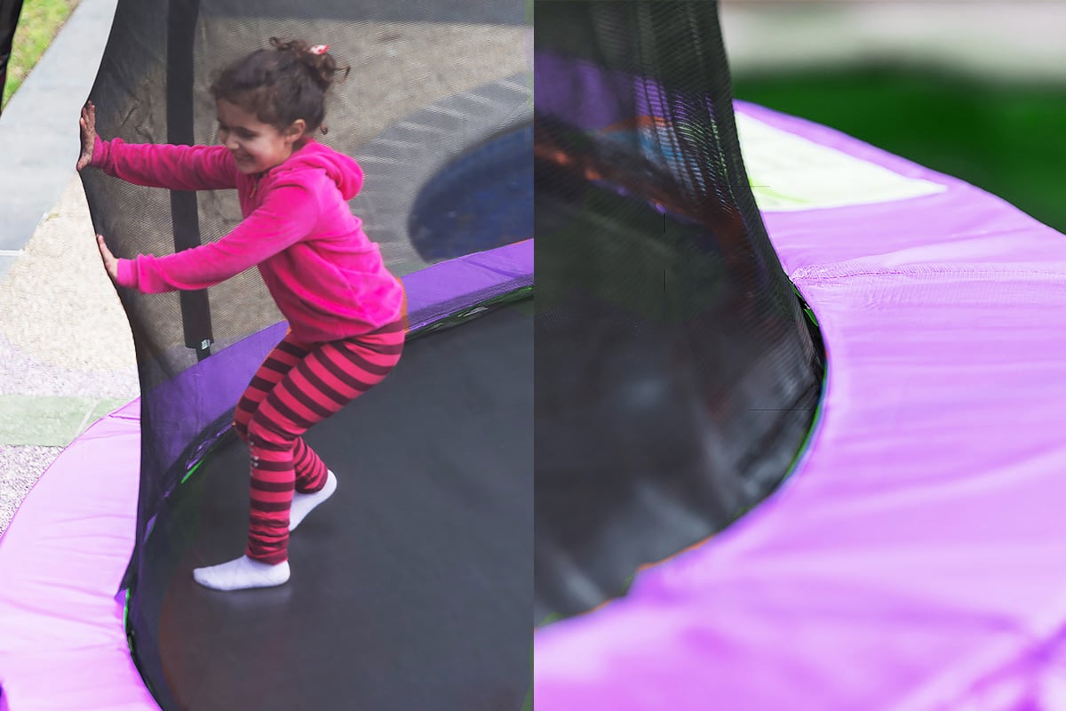 14ft Outdoor Trampoline Kids Children With Safety Enclosure Pad Mat Ladder Basketball Hoop Set - Purple