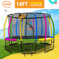 14ft Outdoor Trampoline Kids Children With Safety Enclosure Pad Mat Ladder Basketball Hoop Set - Rainbow