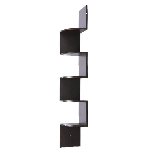 5 Tier Corner Wall Shelf Display Shelves Dvd Book Storage Rack Floating Mounted - Dark Brown