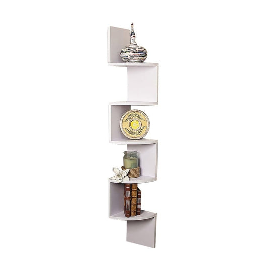 5 Tier Corner Wall Shelf Display Shelves Dvd Book Storag Rack Floating Mounted - White