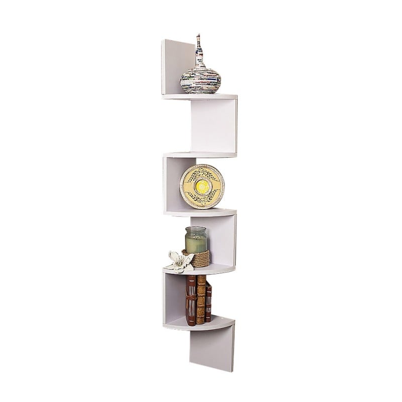 Sarantino 5 Tier Corner Wall Shelf Display Shelves DVD Book Storage Rack Floating Mounted - White