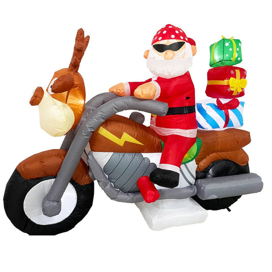 Elk Motorcycle Gift 2.1M Lights Xmas Inflatable Santa