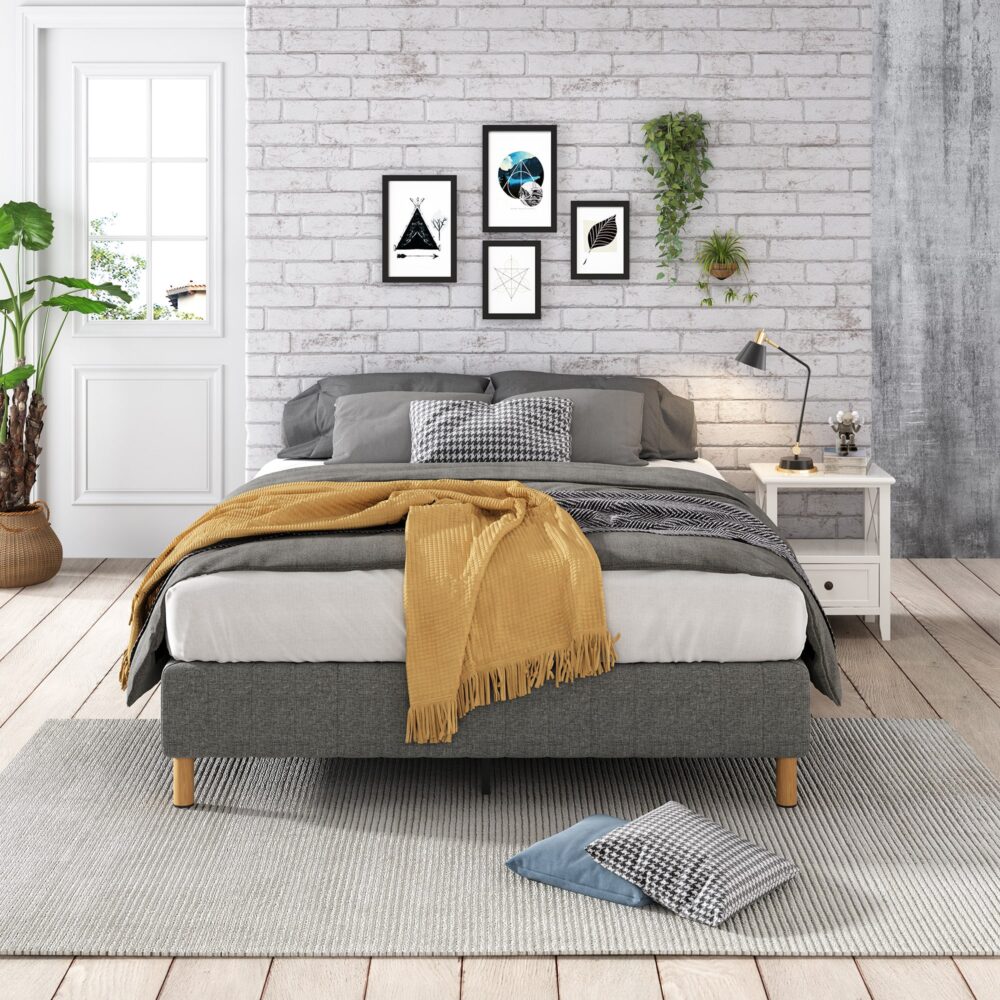 Vera Ensemble Bed Base Mattress Foundation with Metal Stats - Dark Grey King