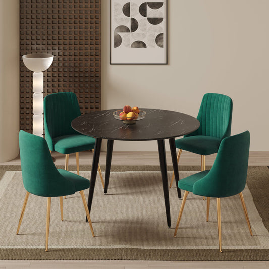 5-Piece Ermes Green Dining Table & Chair Set Velvet Bistro