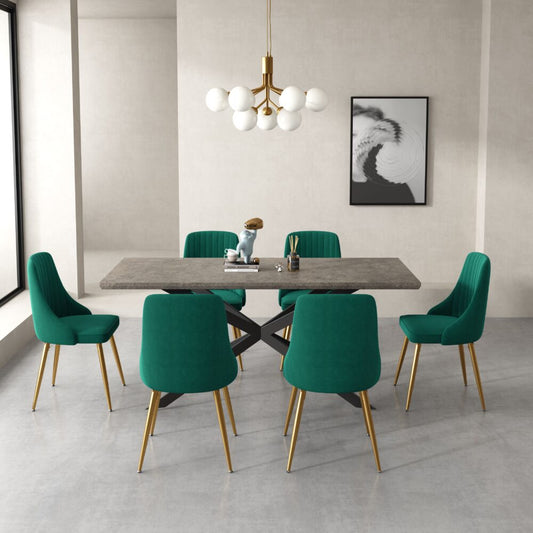 6-Piece Dario Green Dining Table & Chair Set Rectangular Velvet Banquet
