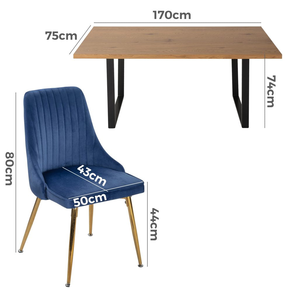 6-Piece Zelma Blue Dining Table & Chair Set Velvet