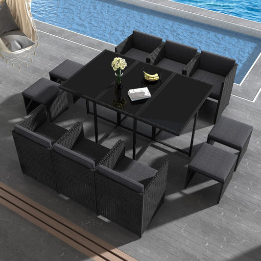 Drew 10-Seater Outdoor Furniture Setting 11-Piece Dining Set - Black
