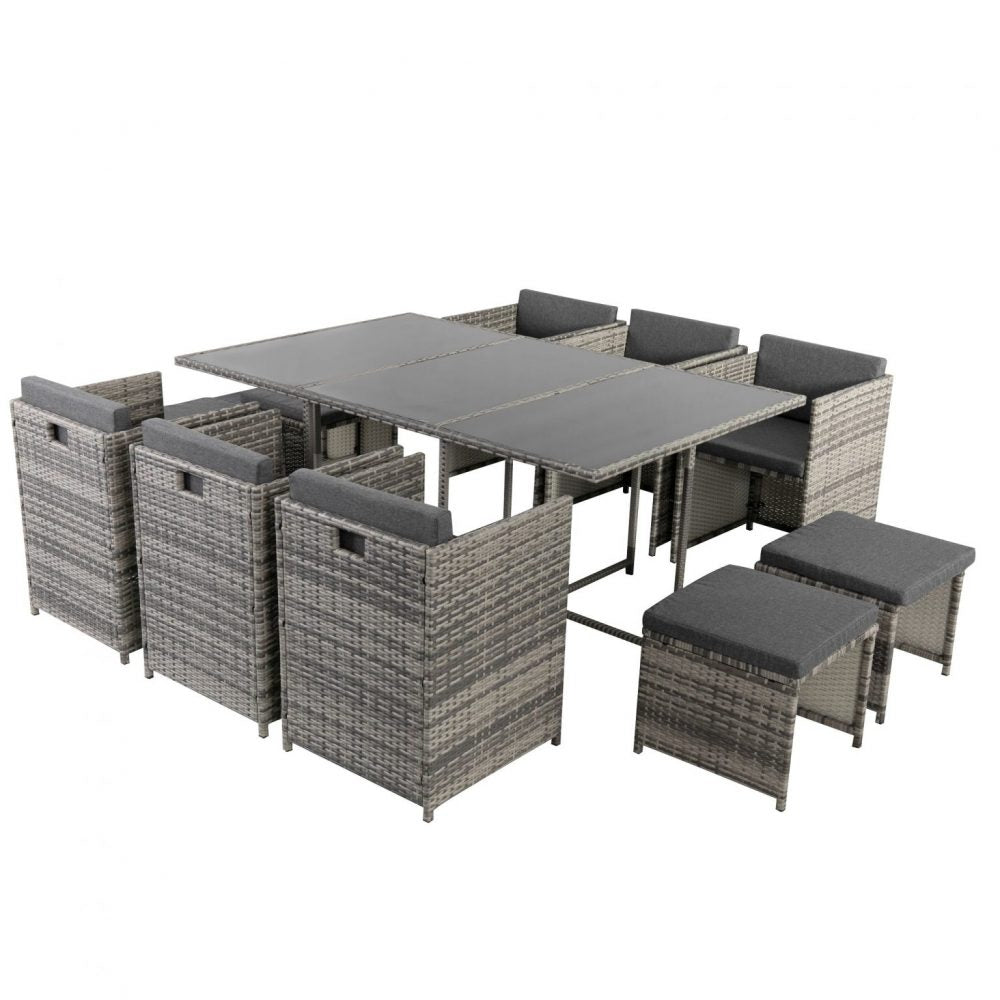 Drew 10-Seater Outdoor Furniture Setting 11-Piece Dining Set - Grey