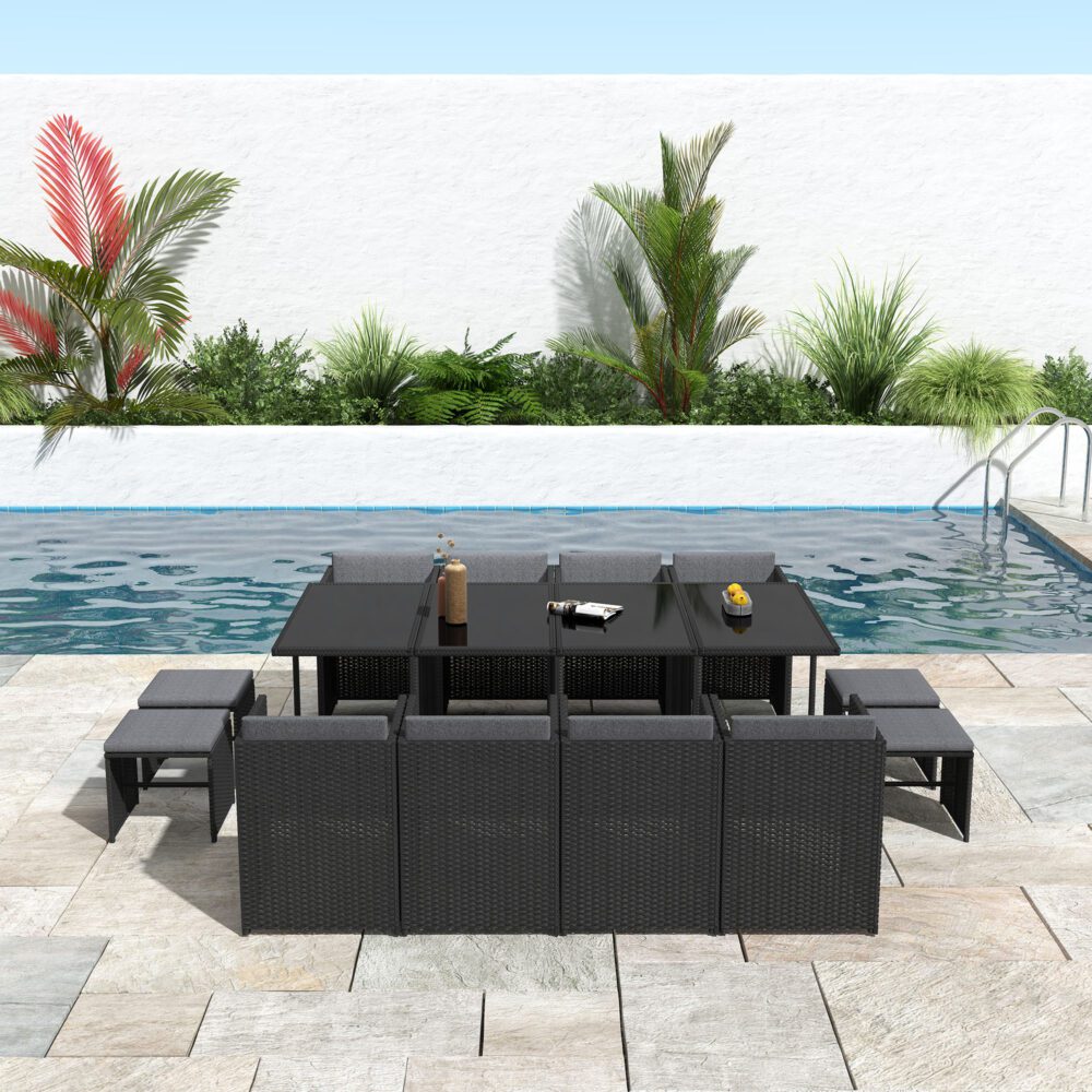 Drew 12-Seater Outdoor Furniture Setting 13-Piece Dining Set - Black