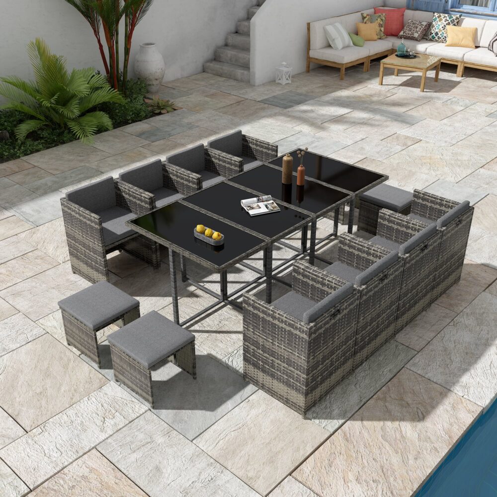 Drew 12-Seater Outdoor Furniture Setting 13-Piece Dining Set - Grey