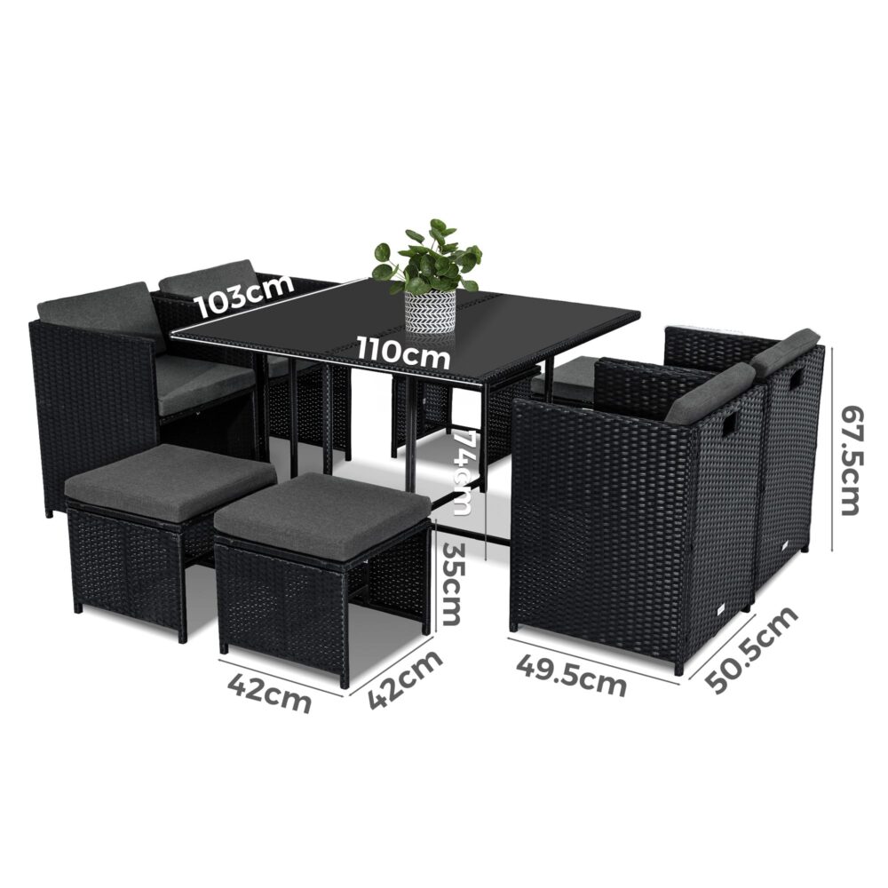 Horrocks 8 Seater Outdoor Dining Set - Black