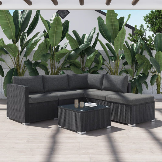 Perry 5-Seater Ottoman Style Outdoor Lounge Set - Black