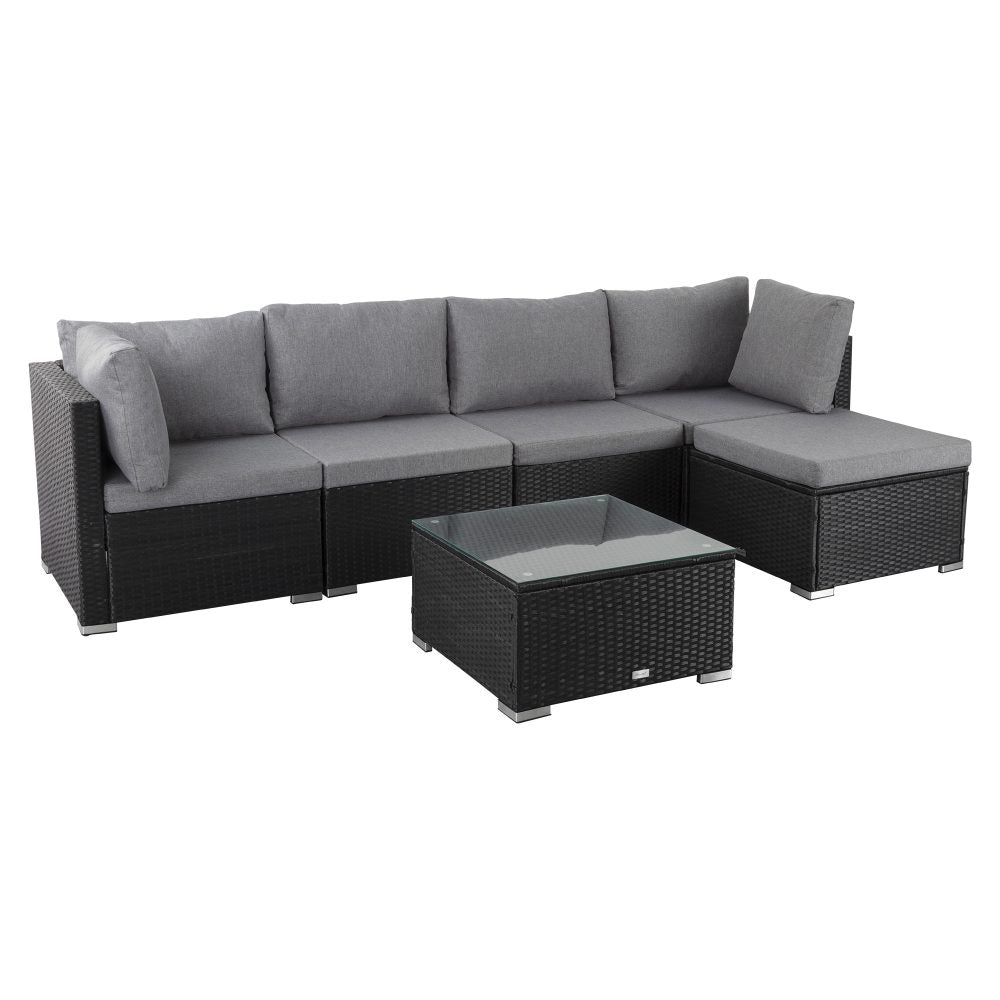 Perry 5-Seater Ottoman-Style Outdoor Lounge Set - Black