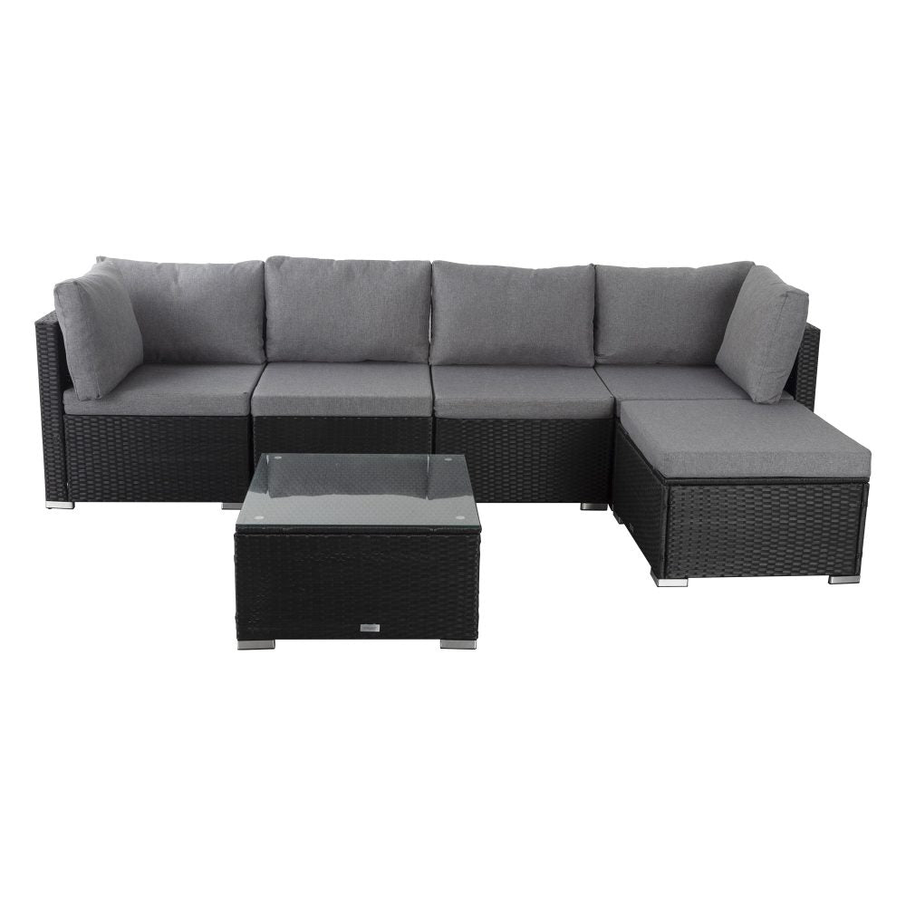 Perry 5-Seater Ottoman-Style Outdoor Lounge Set - Black