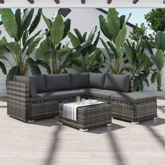 Perry 5-Seater Ottoman Style Outdoor Lounge Set - Grey