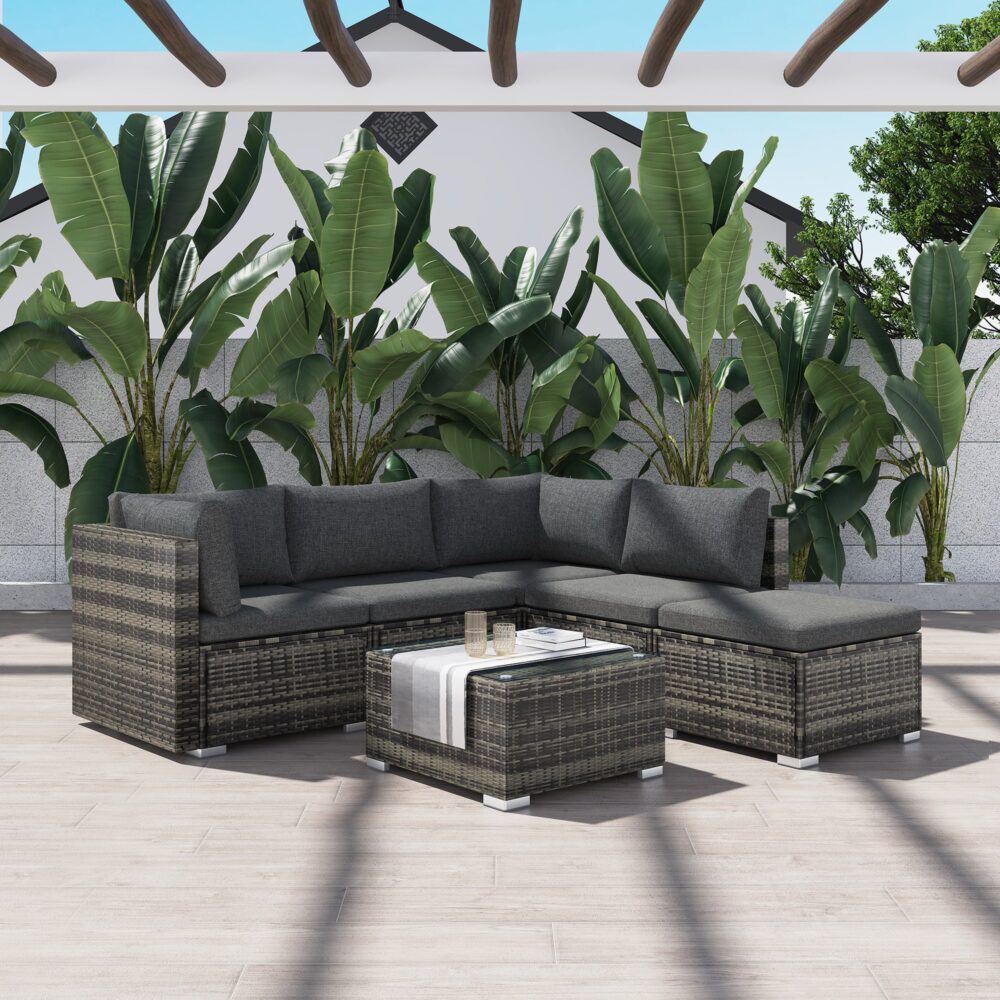 Perry 5-Seater Ottoman Style Outdoor Lounge Set - Grey