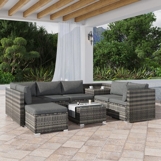 Shannon 6-Seater Large Modular Ottoman Outdoor Lounge Set - Grey