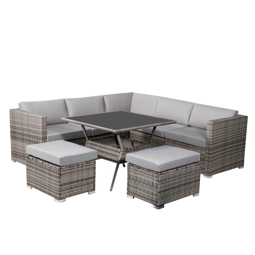 Spencer 7-Seater Wicker Table & Chairs 8-Piece Outdoor Dining Set - Grey