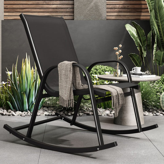 Ellise Rocking Chair High Back Rocker Chairs Steel Metal Textilene Fabric - Black